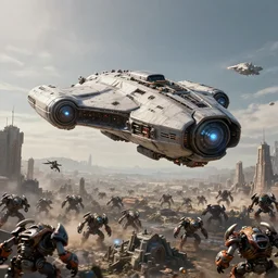 protoss spaceship hovering above protoss city, uhd 4 k, artstation, hdr, 4 k, incredible detail, cinematic lighting, unreal engine 5, 8 k resolution, attacking zerg, crushing units, super realism, ultra view