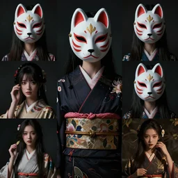 a Photorealistic dramatic fantasy render of a beautiful woman wearing a beautiful intricately detailed Japanese Wolf Kitsune mask and clasical Japanese Kimono by WLOP,Artgerm,Greg Rutkowski,Alphonse Mucha, Beautiful dynamic dramatic dark moody lighting,shadows,cinematic atmosphere,Artstation,concept design art,Octane render,8K The seeds for each individual image are: [396639931, 1931088099, 3599542207, 1746228882, 3927353498, 2258561031, 2893245580, 681164840]