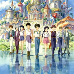 anime movie scene, characters walk, waterway, fantasy. intricate, amazing composition, colorful watercolor, reflections, by ruan jia, by maxfield parrish, by koji morimoto, by hikari shimoda, by sparth, by zhang kechun, illustration, gloomy