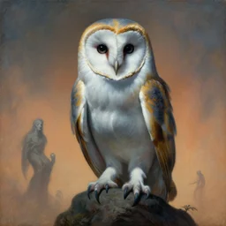 painting of eldritch otherworldly barn owl striking a terrifying pose, by zdzislaw beksinski, by dariusz zawadzki, by wayne barlowe, gothic, surrealism, cosmic horror, biomorphic, lovecraftian, cold hue's, warm tone gradient background, concept art, beautiful composition