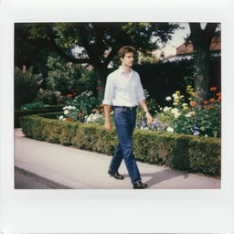 a polaroid photo south of france 2001 by Elbridge Ayer Burbank flickr a handsome tall man walking down a sidewalk next to a garden photo taken with fujifilm superia garden gardens horticultural photo taken with ektachrome photo taken with provia