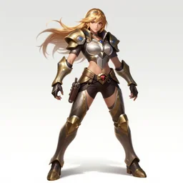 pretty armored anime girl in a dynamic pose, one character only, fullbody art, in the style of league of legends, character concept art, by WLOP, trending on artstation