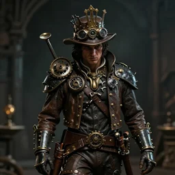 Rambo has a steampunk king, 35mm, depth of field, detailled, realistic, dark, sad