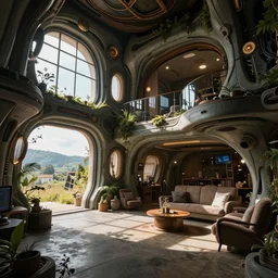interior of a solarpunk house, photo