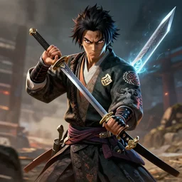 [ hattori hanzo forging weaponry with sigil magic ] highly detailed vfx portrait, by stephen bliss, unreal engine, greg rutkowski, loish, rhads