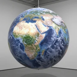 public art installation about liquid planet in space. projected on big suspended sphere inside big and dark venue. interactive art by sila sveta