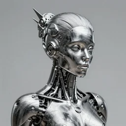 3 d chromium and graphite render of a cyborg machina - nymphette, portrait by tony diterlizzi and h. r giger, ilford hp 5, 5 5 mm, hyper realistic, hyper - mechanistic by artgerm, gustav dore, steve belledin, gothcore, disturbia, joseph christian leyendecker