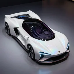 motorshow photo of a futuristic box - shaped vehicle with aerodynamic fins, generative design structure, box - shaped dark glass and plastic, venturi tunnels, peugeot prestige, neon lights, dragonfly shape, shiny white ceramic tiles, octane render, iridescent skin