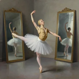 painting of mr. peanut dancing ballet, studio, mirrors, lighting