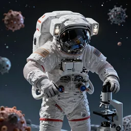 an epic portrait of an astronaut entering the micro atom realm of the microscopic multiverse with a tiny micro spaceship, cinematic lighting, under a microscope, Artstation, highly detailed, insane detailed