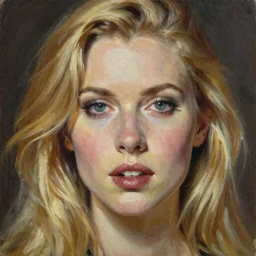 close up face of a beautiful blond female VAMPIRE portrait, oil on canvas, artgerm, norman rockwell, craig mulins, trending on pxiv,