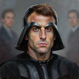 painting portrait of Emmanuel Macron dressed as Darth Malgus in Star Wars, sharp focus, waist up, trending on ArtStation, masterpiece, by Greg Rutkowski, by Ross Tran, by Fenghua Zhong, octane, clear eyes, soft render, clear facial features, oil on canvas, moody lighting, cinematic, professional environment concept art