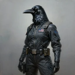 epic professional digital art of female anthropomorphic crow wearing air force jumpsuit, painting, by leesha hannigan, iris van herpen, artstation, cgsociety, wlop, epic, much wow, much detail, gorgeous, detailed, cinematic, masterpiece