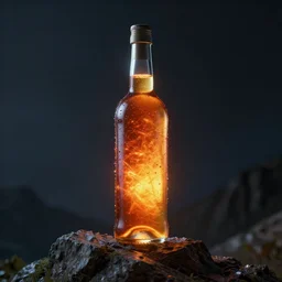 a photographic picture of a bottle on top of a mountain, photographic filter, unreal engine 5, realistic, hyperdetailed, 8 k, cinematic, volumetric lighting, very realistic effect, hd, hdr, 4 k, sharp focus, octane render, ultra detailed, high resolution, trending on artstation in the style of albert dros glowing rich colors powerful imagery