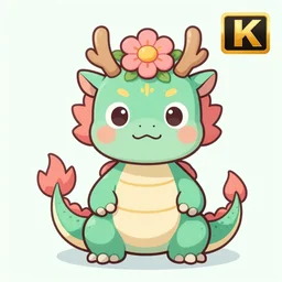 'a cartoon dragon with a flower on his head, 4k'