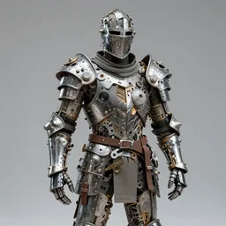 a man wearing armor made of spare parts