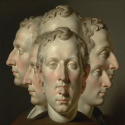 A beautiful illustration of a human head. The head is seen from multiple perspectives at once, as if it is being turned inside out or seen through a kaleidoscope. Every angle and curve of the head is explored and emphasized, creating an optical illusion that is both confusing and mesmerizing.  by Martin Johnson Heade realistic