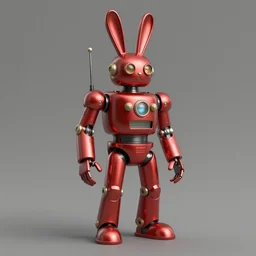 adventurer ( ( ( ( ( 1 9 5 0 s retro future robot android rabbit. muted colors. ) ) ) ) ) by jean baptiste monge!!!!!!!!!!!!!!!!!!!!!!!!! chrome red