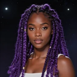 black woman with purple dreads in space in the style of steven universe