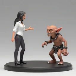 80mm resin detailed Miniature of Megan Fox in white shirts is talking with A Goblin; Image on the store website, eBay