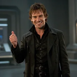 film still of paul blackthorne harry dresden as a charismatic smiling thief in a scifi movie, 4 k