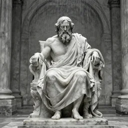 movie still of socrates frozen in a gigantic marble hall with drapery under the rain, cinestill 8 0 0 t black and white, by andrei tarkovsky, very heavy grain, high quality, high detail, ultra wide lens, sharpness, flares, anamorphic, foggy, mud, rain