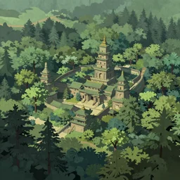 a clearing in the forest, sharp focus, matte painting, illustration, concept art, ancient city covered in foliage