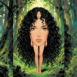 artgerm, joshua middleton comic cover art, norman rockwell, full body pretty even rachel wood elf, symmetrical eyes, symmetrical face, long curly black hair, beautiful forest, chiral lighting