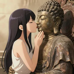 Buddha kisses an anime girl hot, ISO 500, HD, 8k, high detail, high quality
