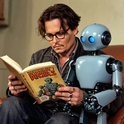 johnny depp reading a comic book about a robot from