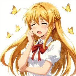 beatrice from umineko when they cry, golden butterflies, beautiful, watercolour, digital paintting, concept art, artstation, 4 k