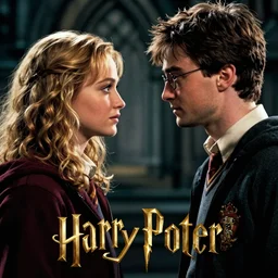 side view of jennifer lawrence and daniel radcliffe facing each other,'harry potter'movie poster