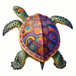 hyper detailed masterpiece, turtle pattern, jean giraud, vibrant, digital art painting, matte painting, beautiful, shell headpiece, psychedelic, artgerm, donato giancola, tom bagshaw