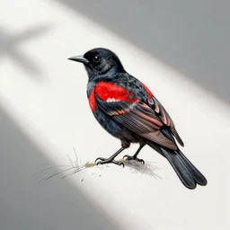 hand drawn red winged blackbird, white background