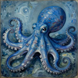 blue octopus. detailed. deep. masterpiece. georges seurat