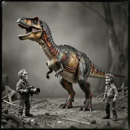 irradiated dinosaur,painted by Rudolph Belarski and Ron Walotsky and Fred Fields and Glenn Chadbourne,trending on artstation, haunted lighting tilt-shift,still life ,tintype photo,Pixar ,creature concept art,telephoto lens ,