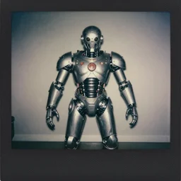 autochrome of a 8 0 s polaroid flash photograph of a biomechanical armored creature looking at camera