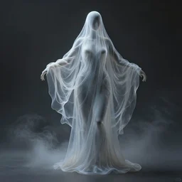 realistic render of a full height translucent ethereal ghostlike fluid simulation in houdini wrapped in dark smoke like robes and silk veils by ilm and paolo roversi and nick knight and gill elvgren, beautiful futuristic simplified plastic form distorted by turbulent movement, misty dark studio background, trending on artstation, hyperrealism, matte painting, dutch golden age, very fine detail, zbrush central