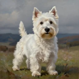 west hightland white terrier, sweet, affectionate, tender, cute, oil painting