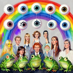 eyeballs frogs rainbows by beeple, artgerm, aaron horkey, amanda sage, bauhaus, salvador dali, bernie wrightson, bruce pennington, frank, stella, anne stokes, alena aenami, angus mckie, alex grey, don bluth, akira toriyama, chris moore, arthur adams, andre masson, dr. suess, brian despain. abstract, artstation, design 4 k, native, hd