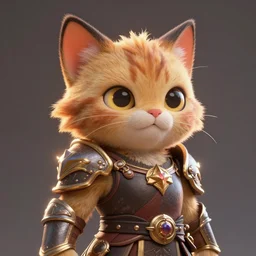 super cute fantasy cat warrior 3D concept art by Gediminas Pranckevicius, glowing effect, beautiful detailed, face very realistic, Game Art, hyper detailed, no background, cartoon, cinematic, raytrace, Trend on artstation, C4D