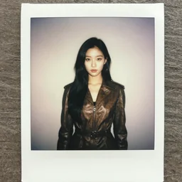 polaroid, youthful asian demure, exquisite features, feminine cut, 2 0 2 0 frontiers in flight leather suit, terry richardson saturated studio,