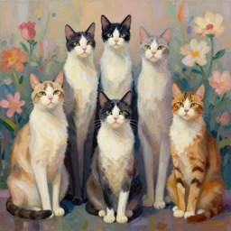 artwork of really tall sitting cats by james jean, thick brush, 4 k resolution, floral background