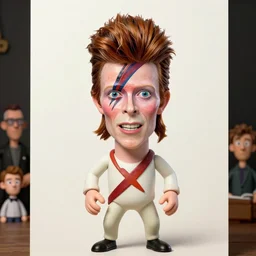 a comic drawing caricature of david bowie as a cheeky pixar character claymation action figure, high quality, 8 k, soft lighting, diorama, realistic materials, by frank frazetta, simon bisley, jack kirby, marlene dumas