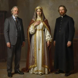 Richard Schmid and Jeremy Lipking full length portrait painting of a young beautiful woman bible priestess in elaborate costume
