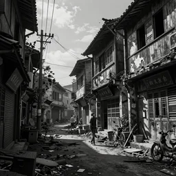 an intricate high contrast, photorealistic concept illustration, abandoned asian street, style by dylan cole and feng zhu, matte painting, vfx, hyper detail, artstation, cgsociety, octane render