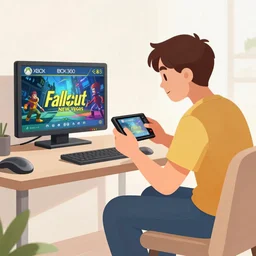 a beautiful illustration of my friend mark kidd, playing fallout new vegas on the xbox 3 6 0 in his living room. the tv is the only light source, in the style of studio ghibli, artwork by studio ghibli, cinematic composition, anime