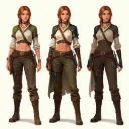 character outfit concept sheet of fantasy female adventurer, artstation, deviantart, cgsociety, highly detailed, character outfit design