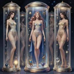 collection of beautiful celestial females exposed in cryo chamers , by James Jean, intricate, elegant, highly detailed, centered , digital art