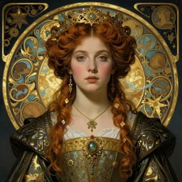 beautiful young medieval queen portrait by jean delville, art nouveau, symbolist, visionary, gothic